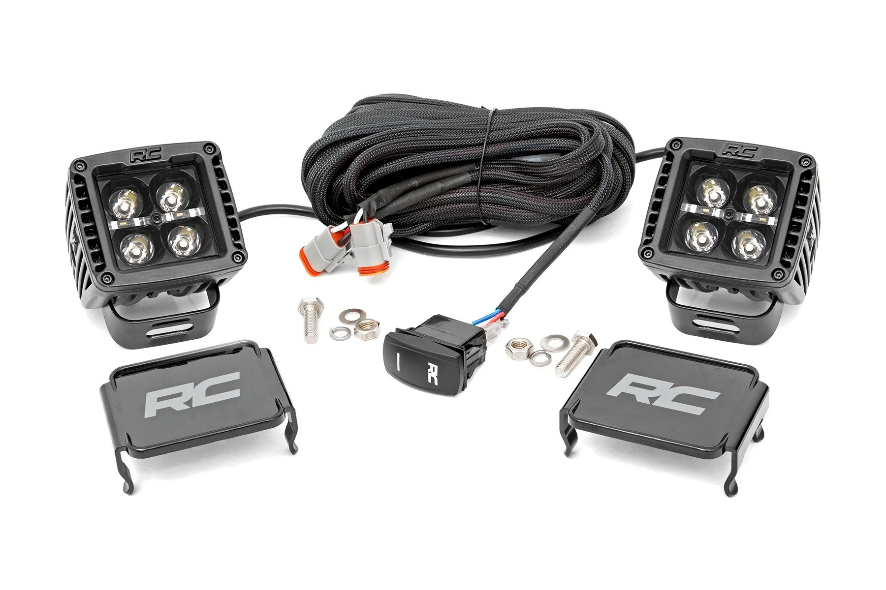 Rough Country - 2 Inch Black Series LED Light Pods - Spot - Square - Amber DRL
