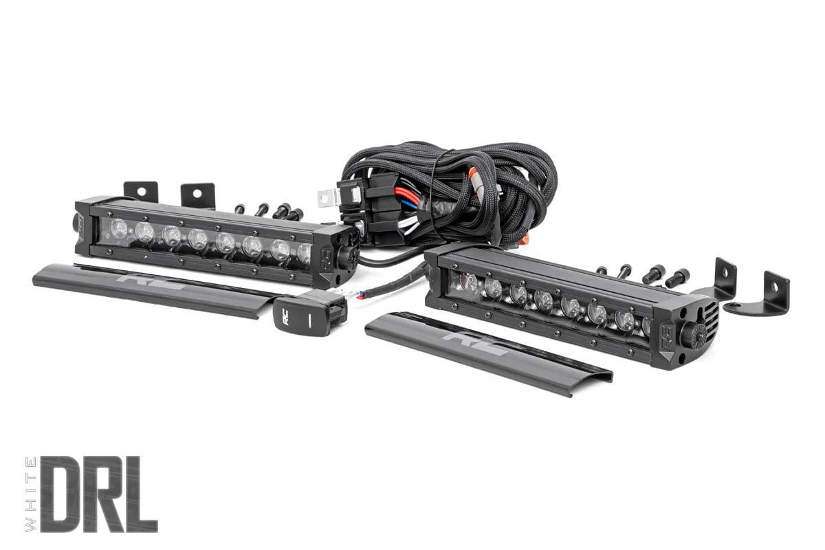 Rough Country - 8 Inch Black Series LED Light Bar - Single Row - Cool White DRL - Pair