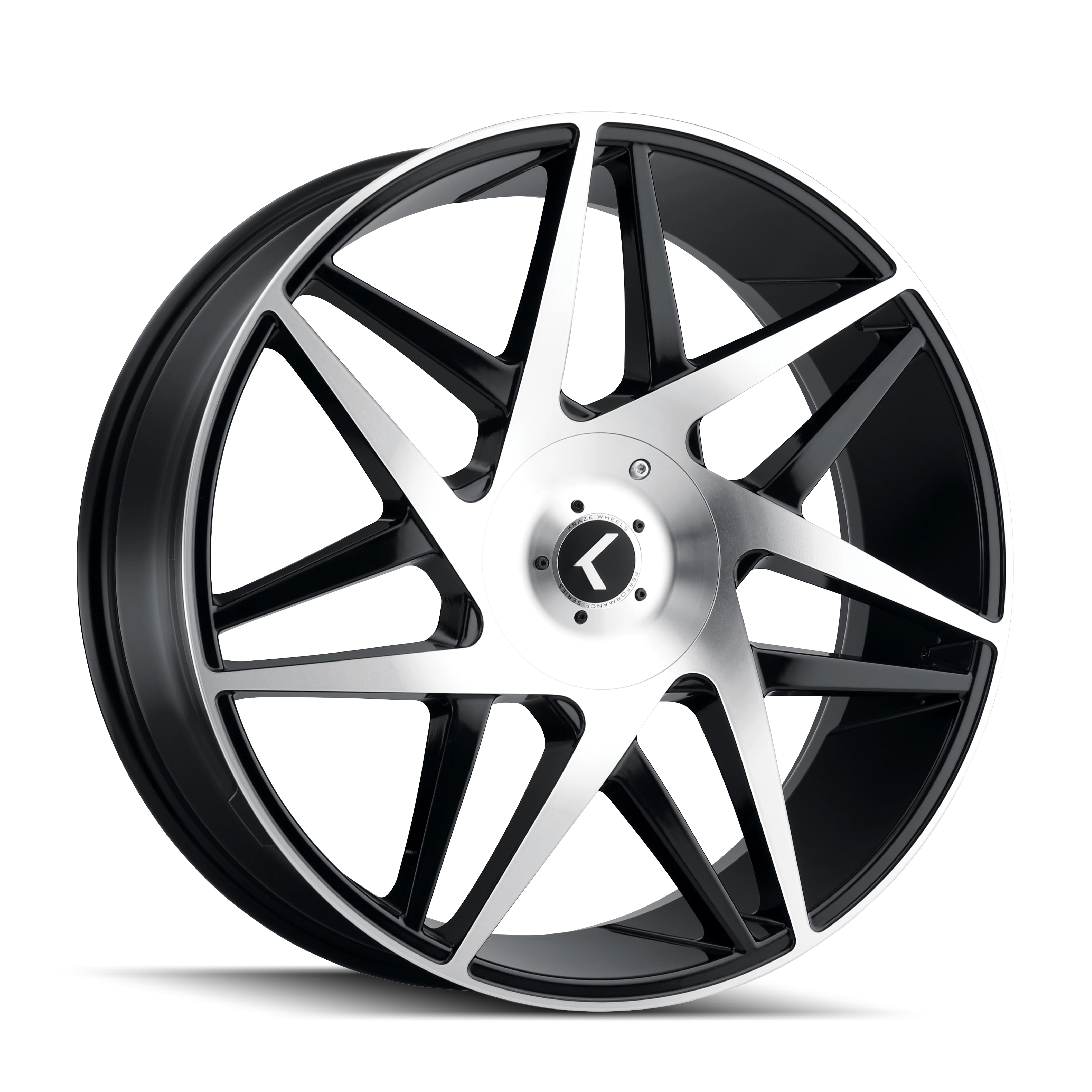 Kraze Wheels - KRAZE PHASE KR192 GLOSS BLACK MACHINED 22X8.5 5-112/5-114.3 38MM 72.62MM