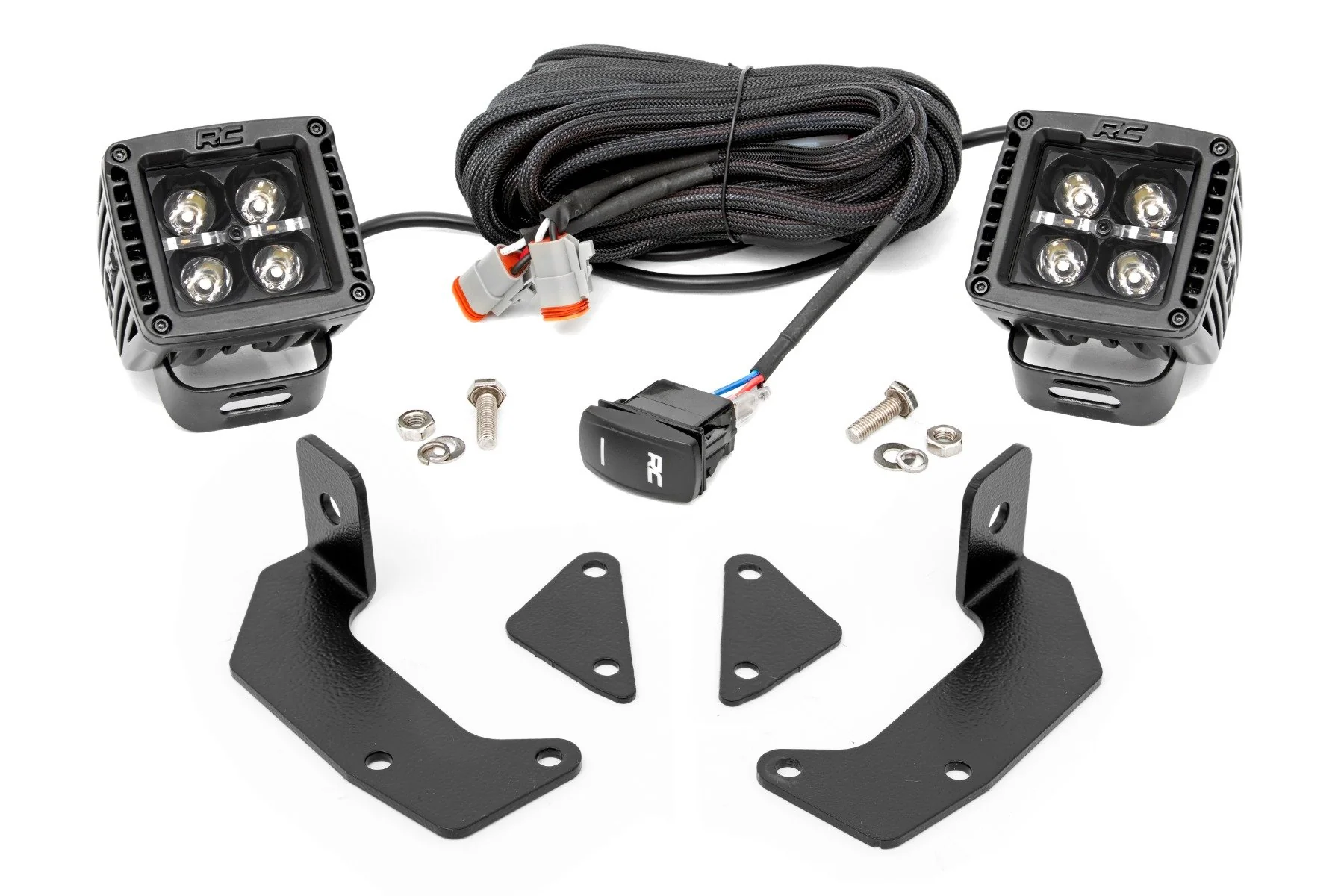 Rough Country - LED Light Kit - Cage Mount - 2" Black Pair - Amber DRL - CFMOTO UFORCE 1000