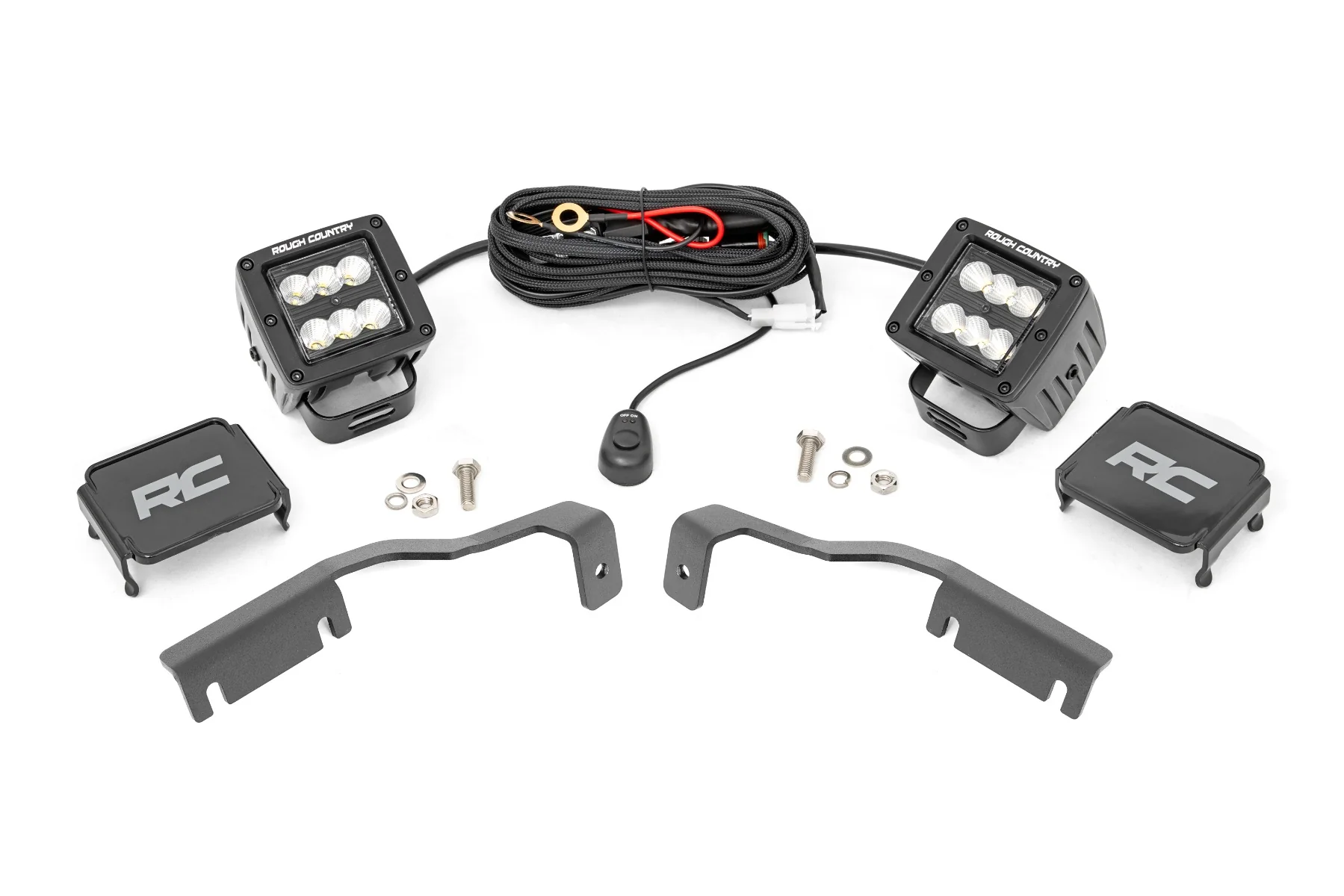 Rough Country - LED Light Kit - Ditch Mount - 2" Black Pair - Flood - Nissan Frontier (22-25)