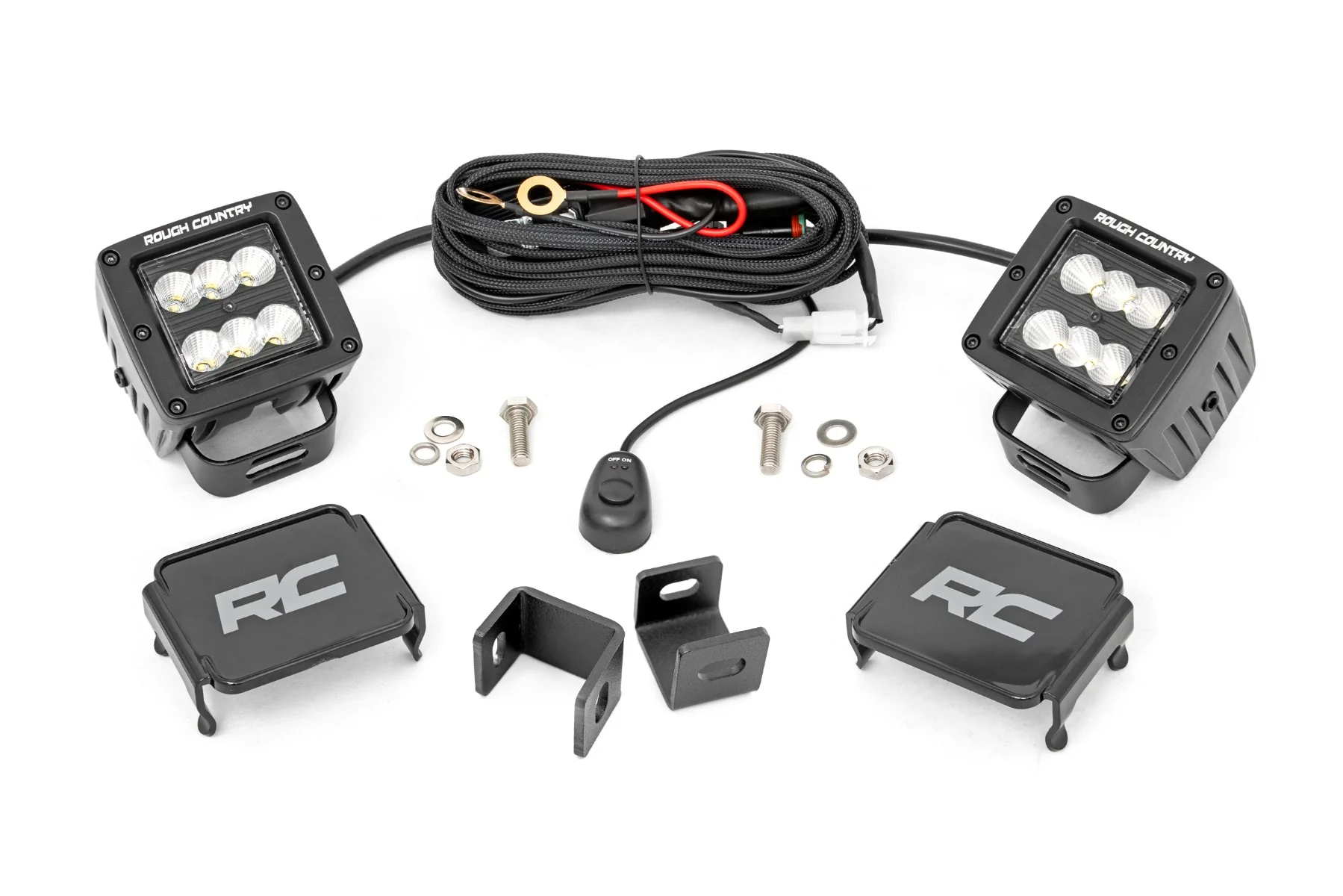 Rough Country - LED Light Kit - Ditch Mount - 2" Black Pair - Flood - Toyota Tundra (22-25)