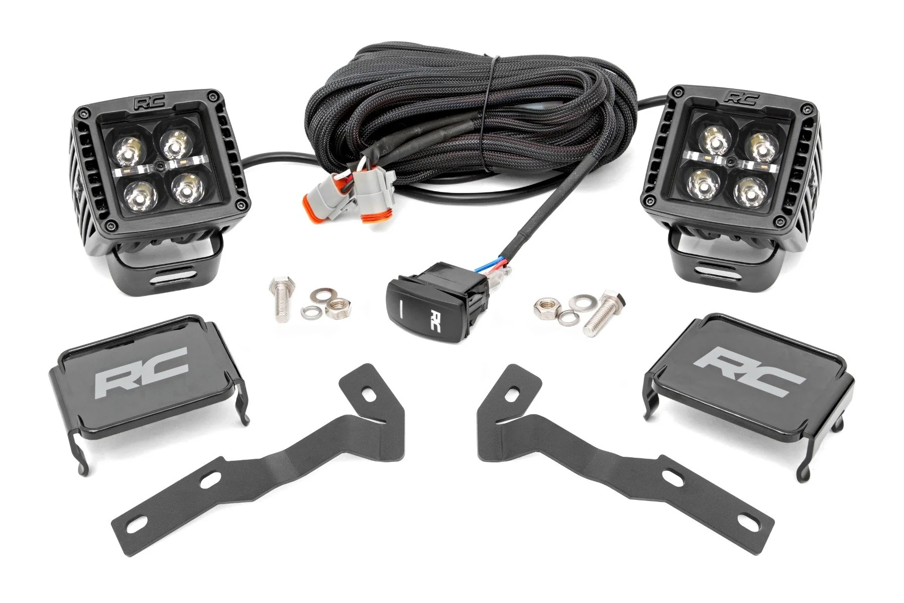 Rough Country - LED Light Kit - Ditch Mount - 2" Black Pair - White DRL - Toyota Tacoma (05-15)