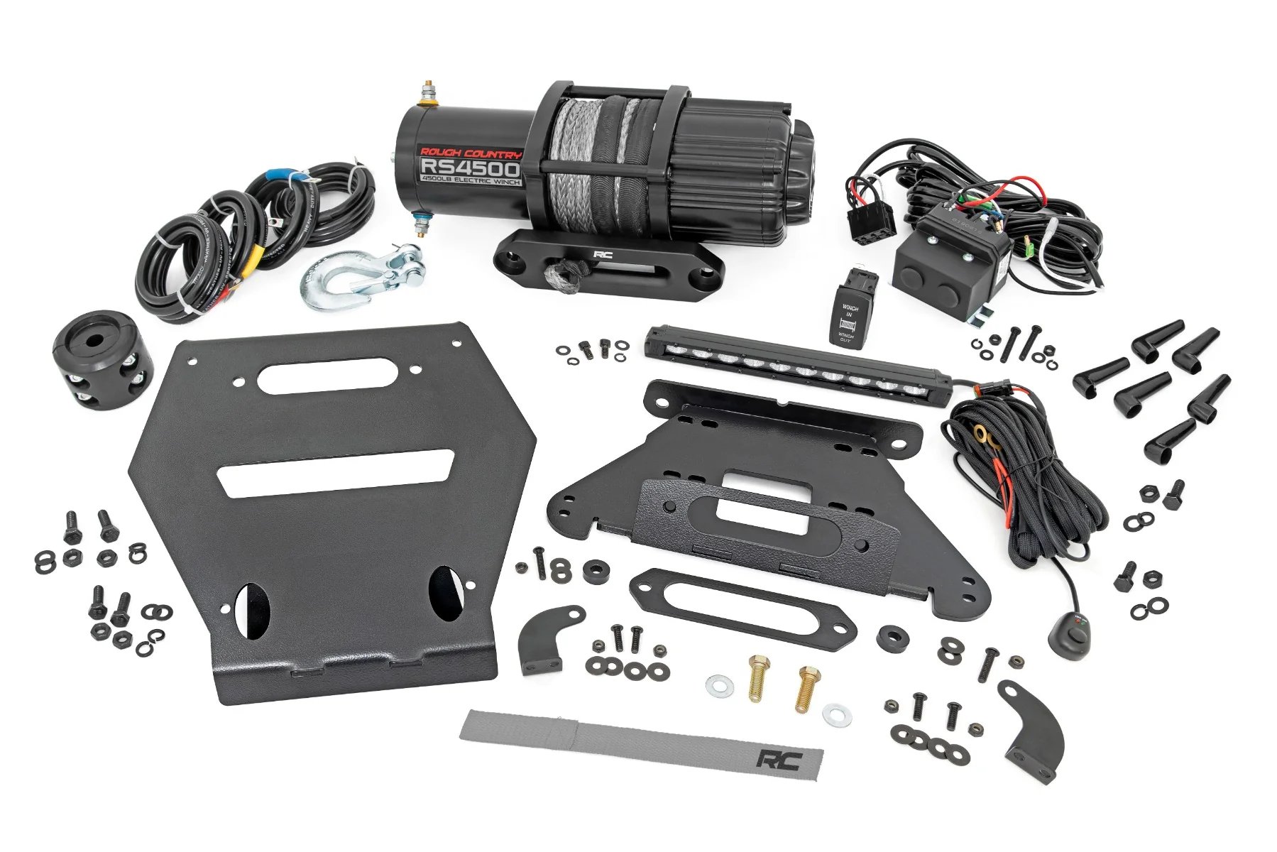 Rough Country - LED Light - Winch Mount - RS4500S - 10" Black Slimline - Polaris RZR Pro R