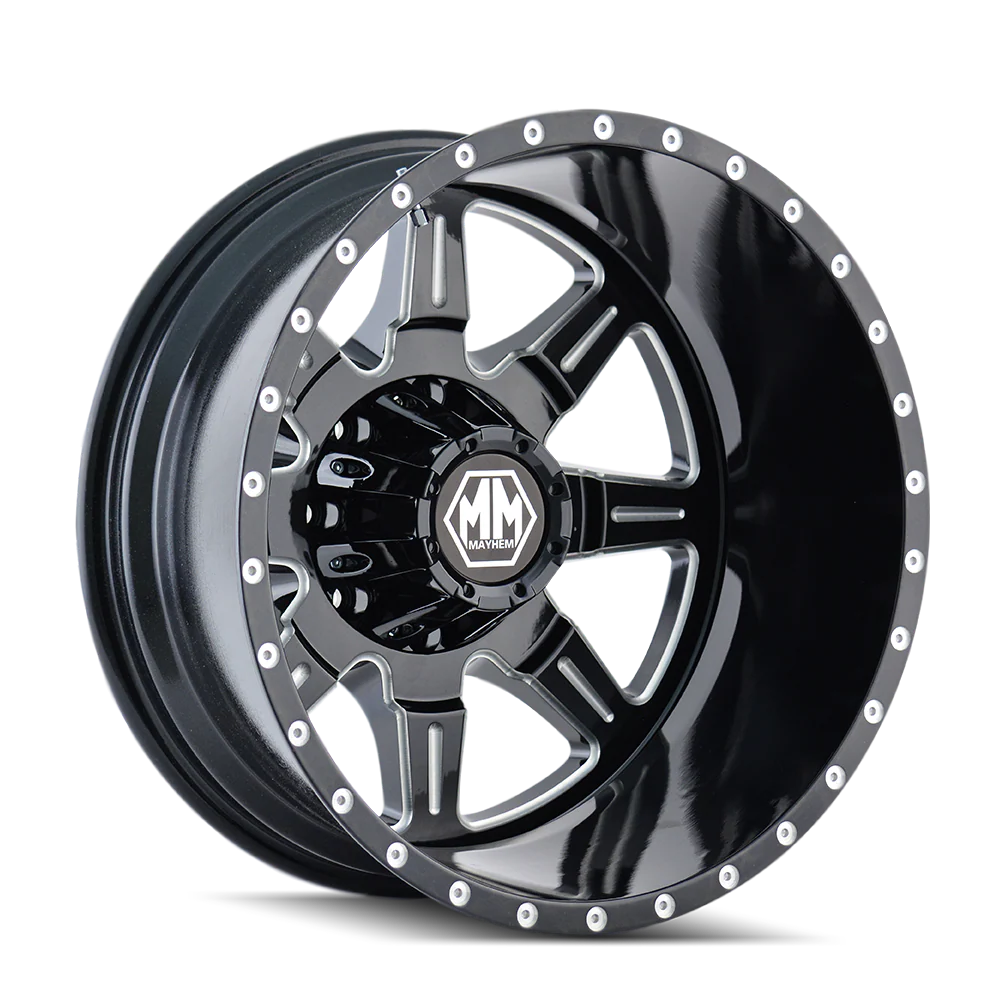 Mayhem - MAYHEM MONSTIR 8101 REAR GLOSS BLACK MILLED 17X6.5 8-200 -140MM 142MM