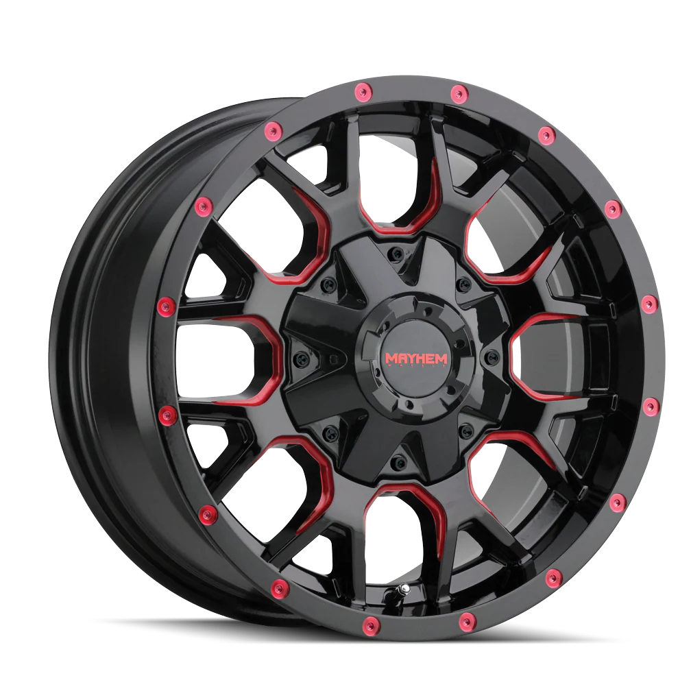 Mayhem - MAYHEM WARRIOR 8015 GLOSS BLACK MILLED PRISM RED 18X9 8-180 18MM 124.1MM - Image 4