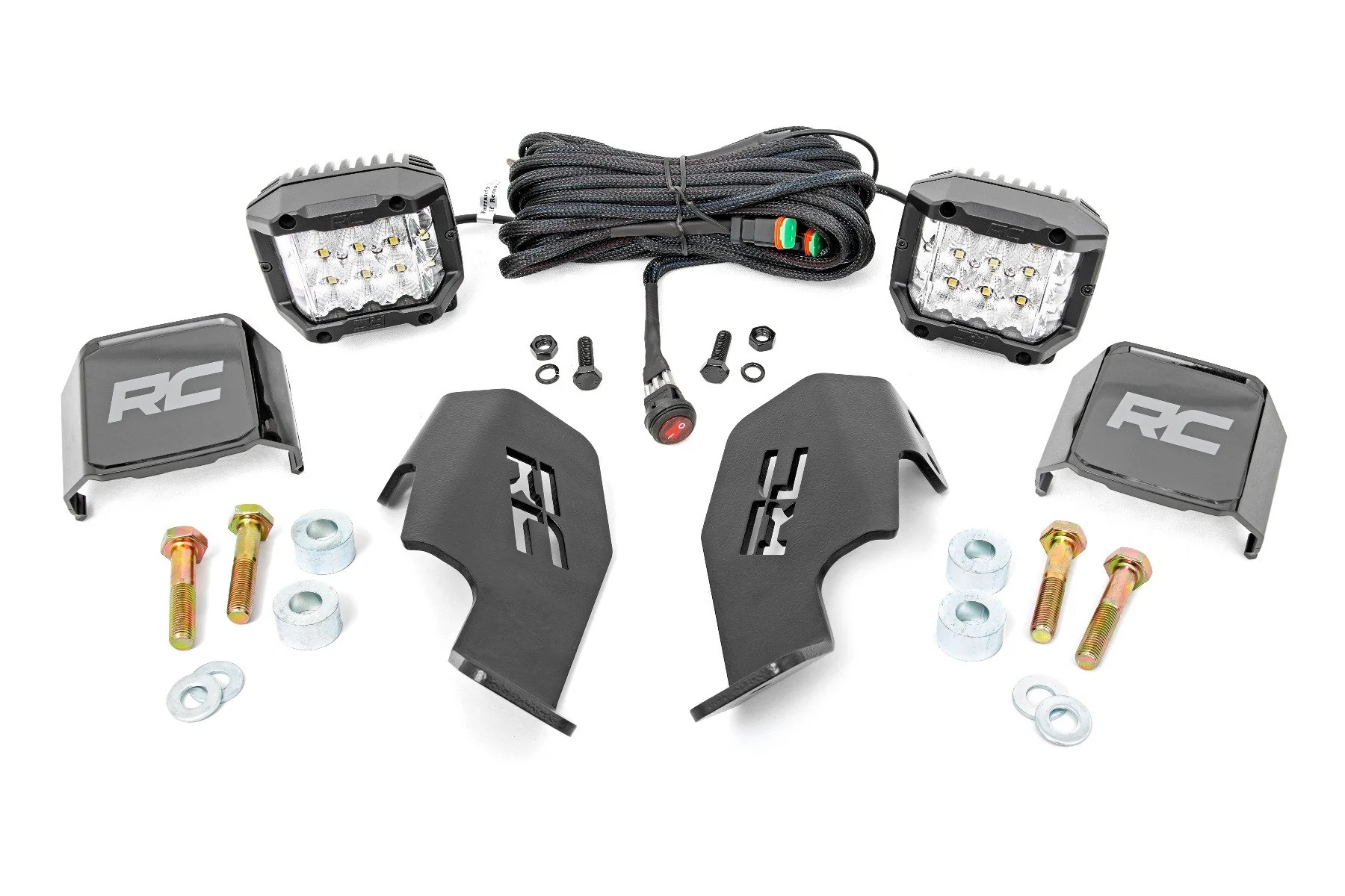 Rough Country - LED Light Kit - Cage Mount - 2" Chrome Pair - Wide Angle - Honda Talon 1000