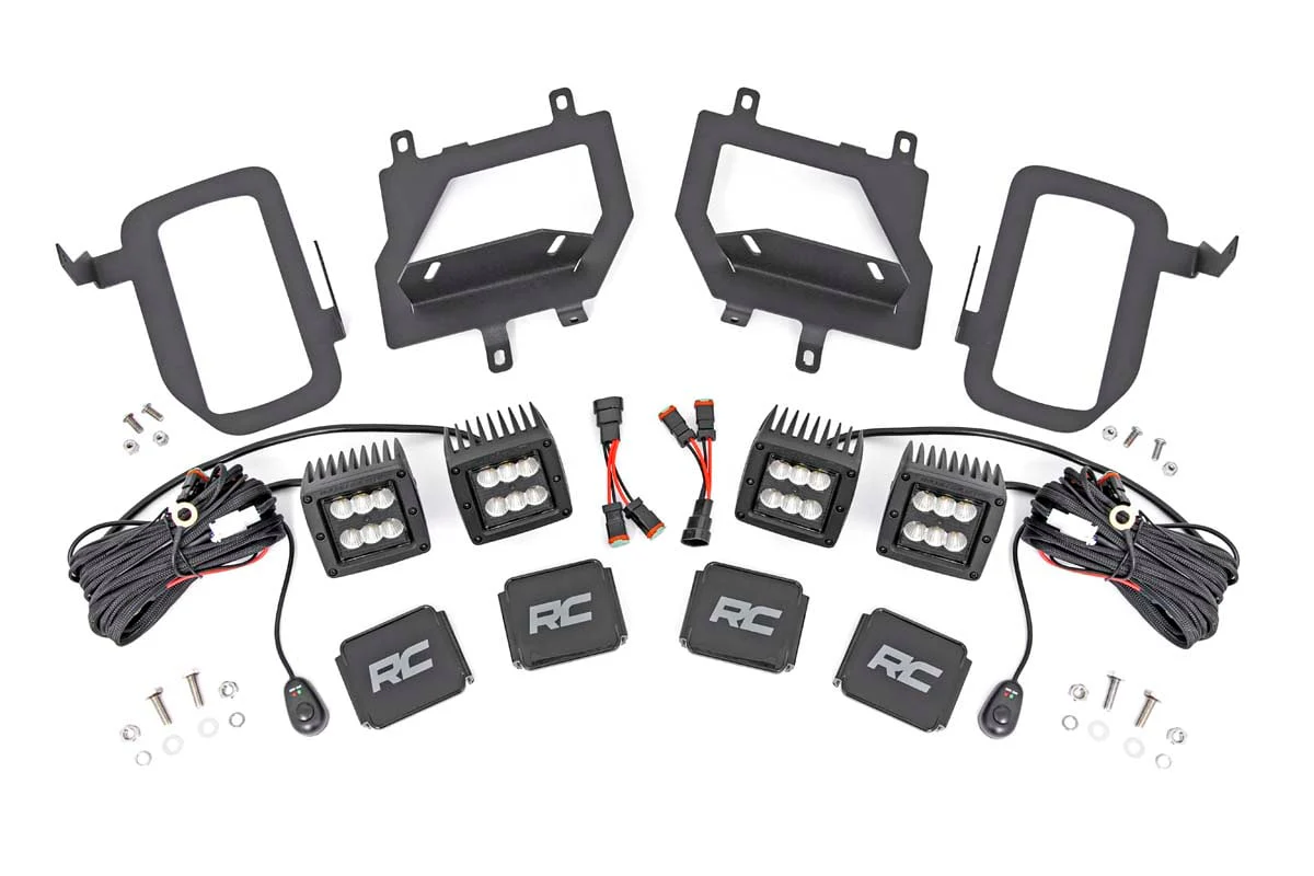 Rough Country - LED Light Kit - Fog Mount - Dual 2" Black Pairs - Flood - Ford F-150 (15-17)
